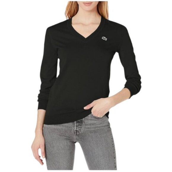 Lacoste black V-neck long sleeve sweater size 44 - Picture 1 of 3